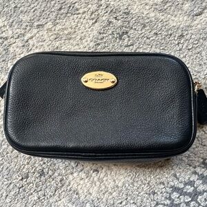 Coach Black Leather Wristlet with Gold Accents